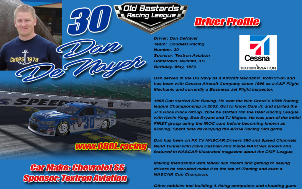 Dan DeNayer #30 Nascar Driver in the Nascar Monster Energy Cup Stock Car racing series