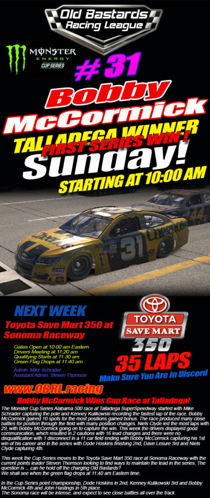 Bobby McCormick wins Talladega in The Nascar Monster Cup race