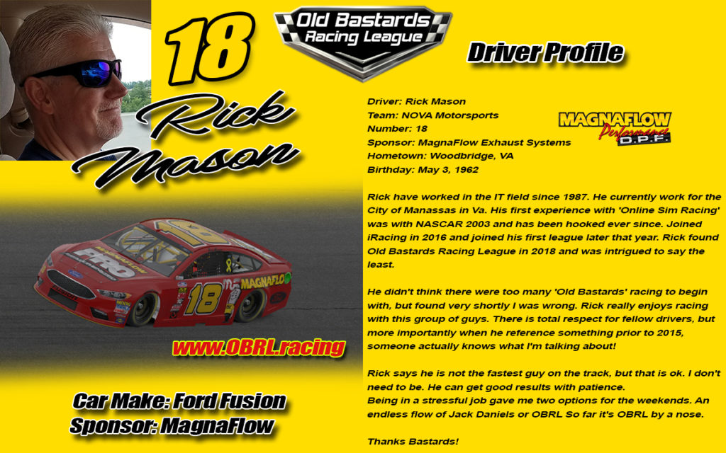 iRacing Nascar Driver #18 Rick Mason
