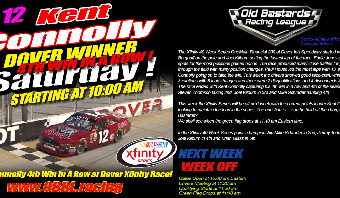 Kent “Big Time” Connolly 4th Win In A Row at Dover iRacing Nascar Xfinity Race!