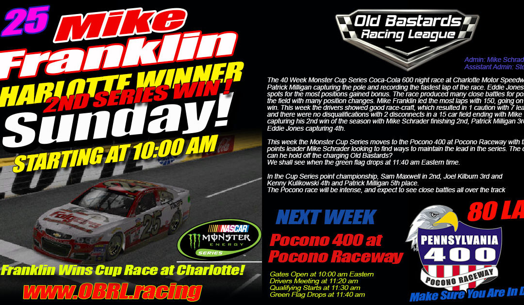 Mike Franklin Picks Up 2nd iRacing Nascar Cup Series With a Dominating Win at Charlotte!