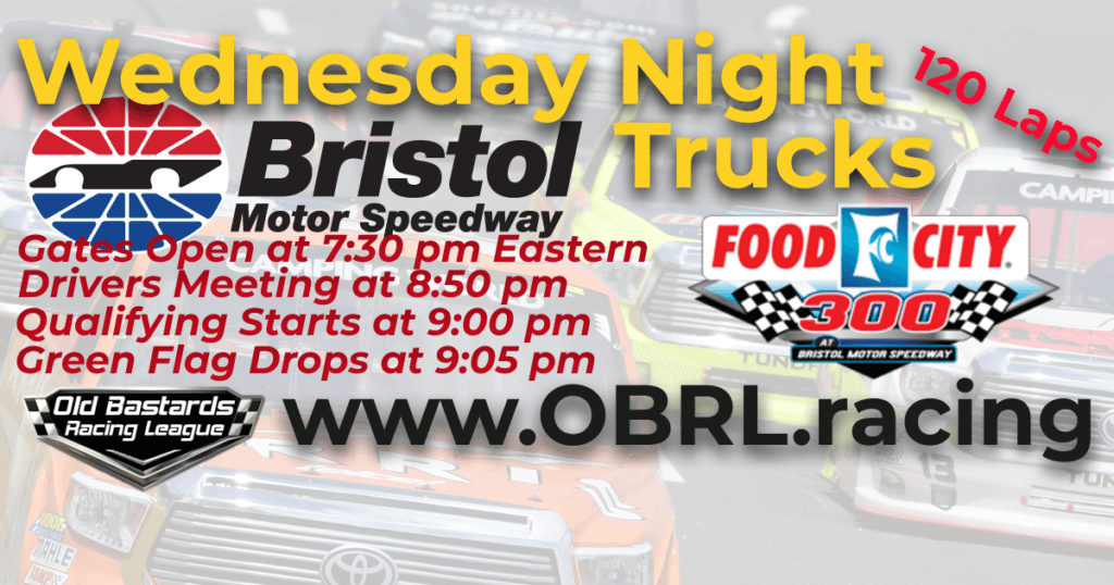 iRacing Wednesday Night Nascar Camping World Truck Series Race at Bristol Motor Speedway August 15, 2018