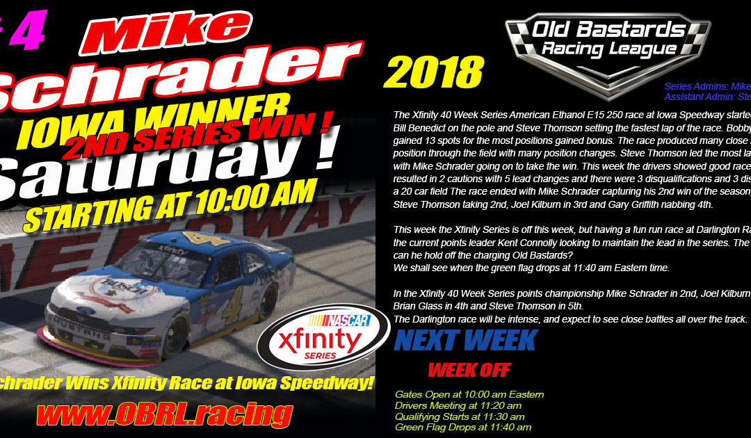 Mike Schrader #4 Busch Beer Mustang Wins Nascar Xfinity Race At Iowa Speedway!
