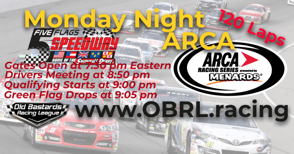 iRacing Monday Night Nascar National Series ARCA K&N Pro Series Race at Five Flags Speedway June 25, 2018
