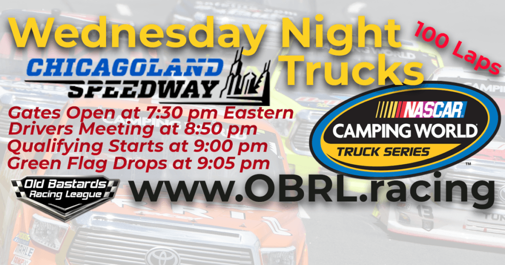 iRacing Wednesday Night Nascar Camping World Truck Series Race at Chicagoland Speedway June 27, 2018