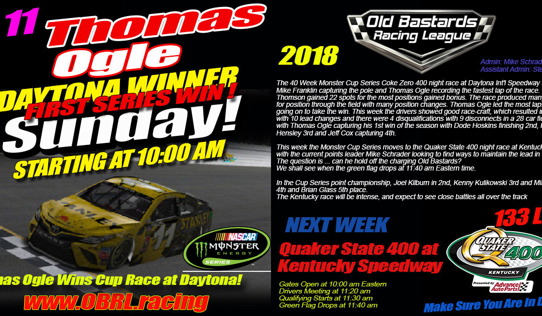 🏁Thomas Ogle #11 Stanley Toyota Camry Wins iRacing Nascar Cup Race at Daytona Int’l Speedway!