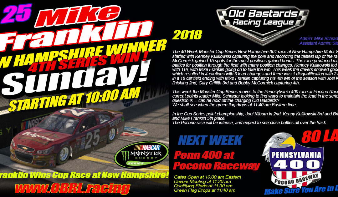 🏁Mike Franklin #25 Keeps Kilburn Honest and Wins iRacing Nascar Cup Race at New Hampshire Speedway!