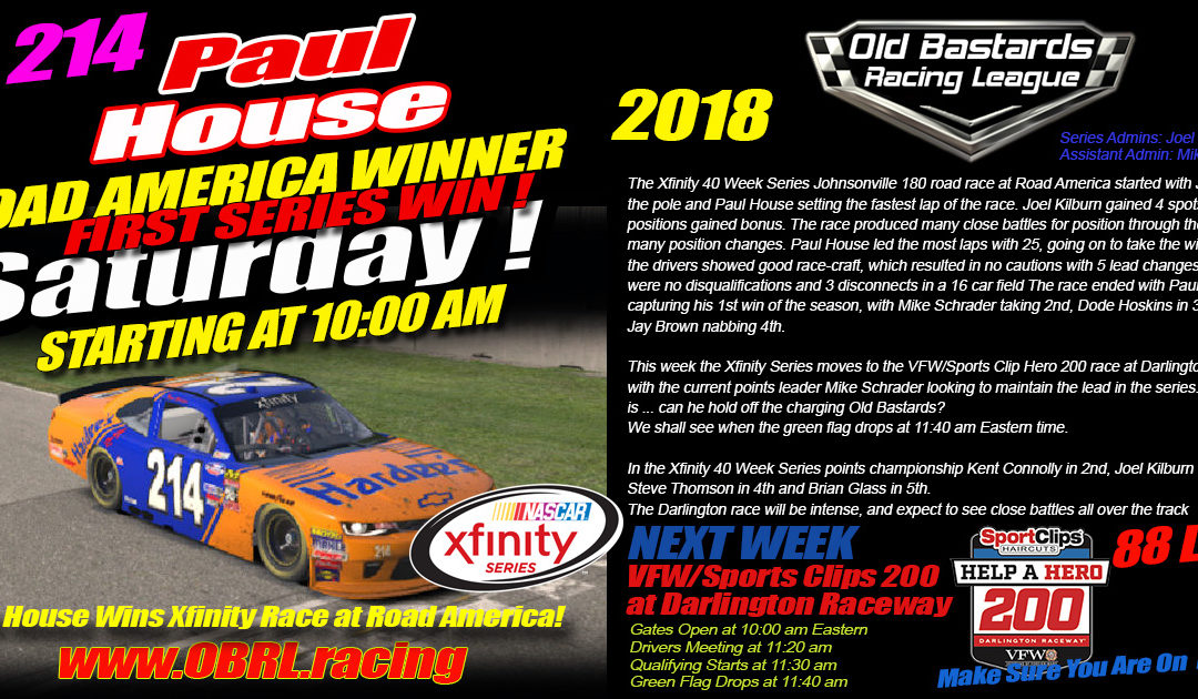 🏁Road Racing Expert Paul House Has Fastest Lap and Wins iRacing Nascar Xfinity Race at Road America!