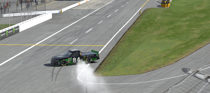 The #84 of Ted “Chief” Quincel seemed to have a problem as he was catching the field and slides it sideways coming into pit lane for a solo spin.