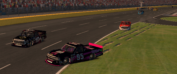 Lap 59 #95 David Desjardins hits the outside wall in the dogleg and comes across the track sliding it sideways