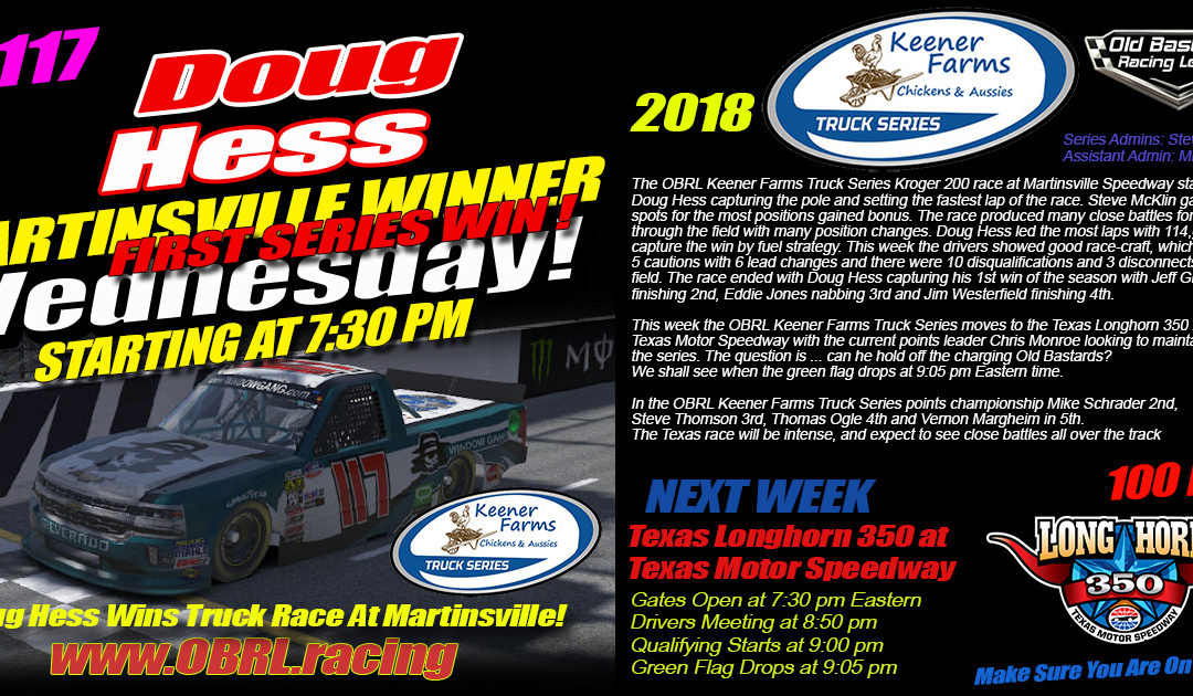 🏁Doug Hess Dominates Win at Martinsville Speedway In The Keener Farms Truck Race with 31 Trucks!