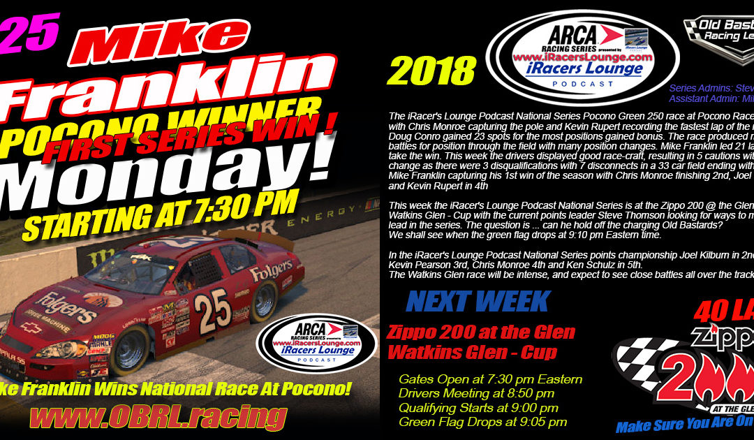 🏁Mike Franklin #25 Wins iRacers Lounge Podcast ARCA ARCA Series Race At Pocono Raceway