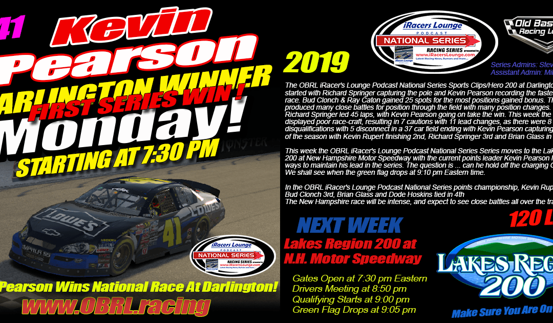 🏁Pro Driver Kevin Pearson #41 Wins iRacers Lounge ARCA Series Race At Darlington Raceway!